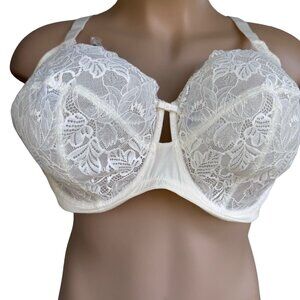 Unlined Full Coverage Underwire Bra 46DD Adjustable Straps Lace White Auden